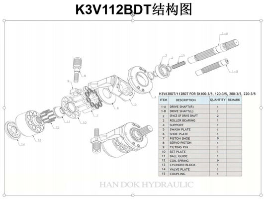 SK100-5 / 6 SK120-5 / 6 मुख्य पंप खुदाई स्पेयर पार्ट्स K3V112BDT